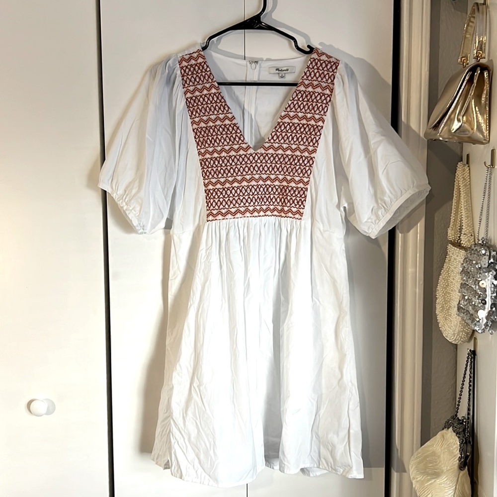 Madewell puff sleeve white dress, size medium